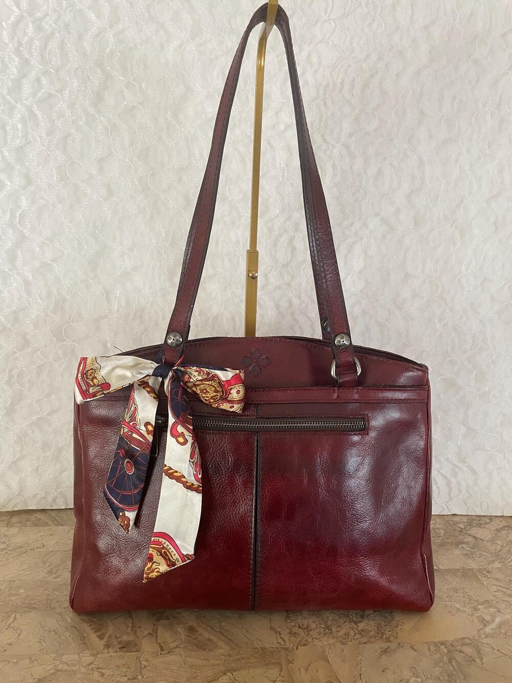 Patricia Nash poppy burgundy tote, classic leather shoulder bag